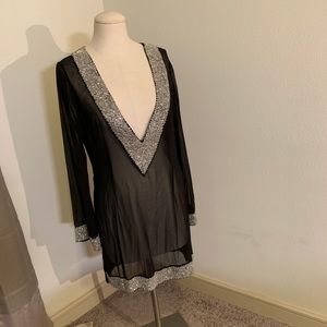 Boston Proper black sheer silver beaded dress